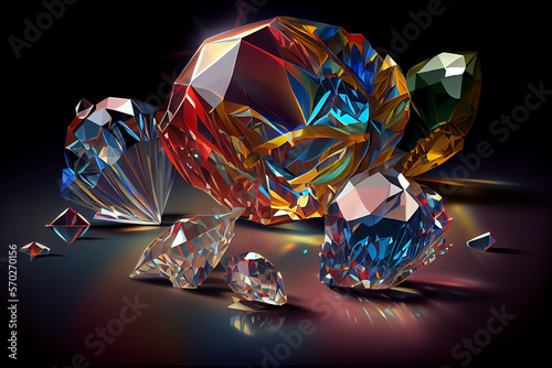 Bunch of Diamonds Sparkling Treasures in the Dark Background  Generative AI