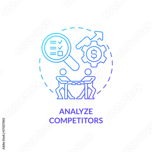 Analyze competitors blue gradient concept icon. Study market. Select affiliate marketing niche abstract idea thin line illustration. Isolated outline drawing. Myriad Pro-Bold font used