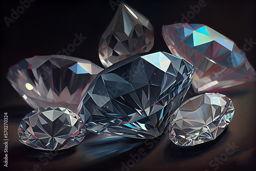 Bunch of Diamonds Sparkling Treasures in the Dark Background  Generative AI