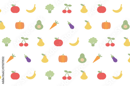 Healthy food pattern with fruits and vegetables. Vector flat illustration on white background. 
