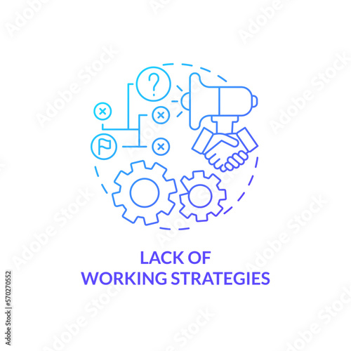 Lack of working strategies blue gradient concept icon. Weak planning. Affiliate marketer mistake abstract idea thin line illustration. Isolated outline drawing. Myriad Pro-Bold font used