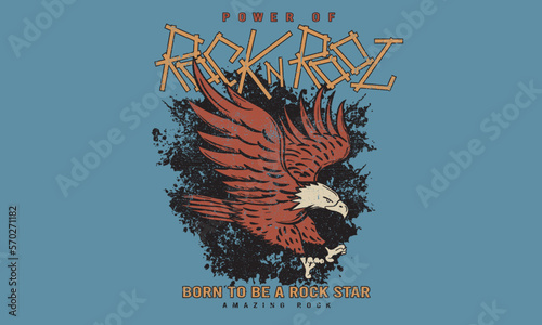 Eagle vintage vector t shirt design. Rock and roll with wing logo artwork for apparel and others. Power of Rockstar artwork. 