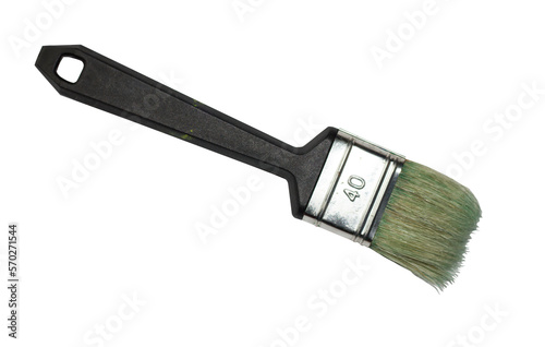 

Paintbrush isolated on a transparent background, 40 mm broad. The hairs of the brush are light colored.
