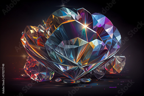 Bunch of Diamonds Sparkling Treasures in the Dark Background, Generative AI