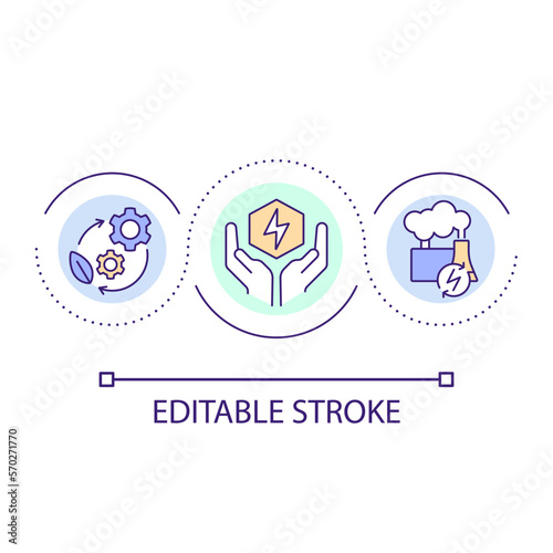 Renewable energy loop concept icon. Natural replenished resource. Hydrothermal power station abstract idea thin line illustration. Isolated outline drawing. Editable stroke. Arial font used
