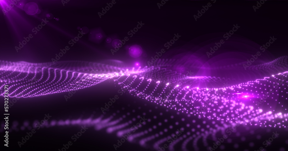 Obraz premium Abstract purple glowing waves from particles and dots energy magical futuristic hi-tech, abstract background