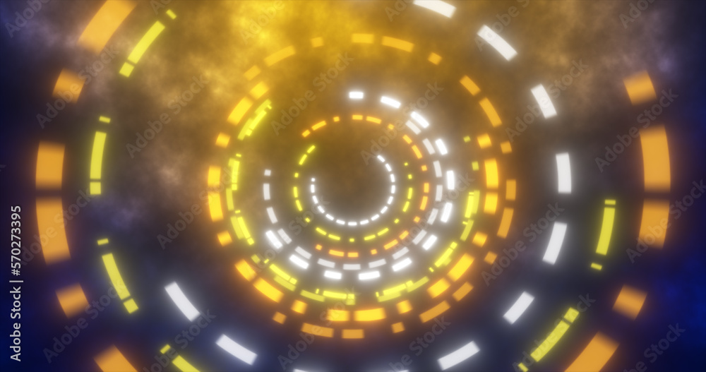 Abstract round swirling rings HUD elements blue and yellow from flying particles glowing energy scientific futuristic hi-tech background Abstract round swirling rings HUD elements blue and yellow from flying particles glowing energy scientific futuristic hi-tech background
