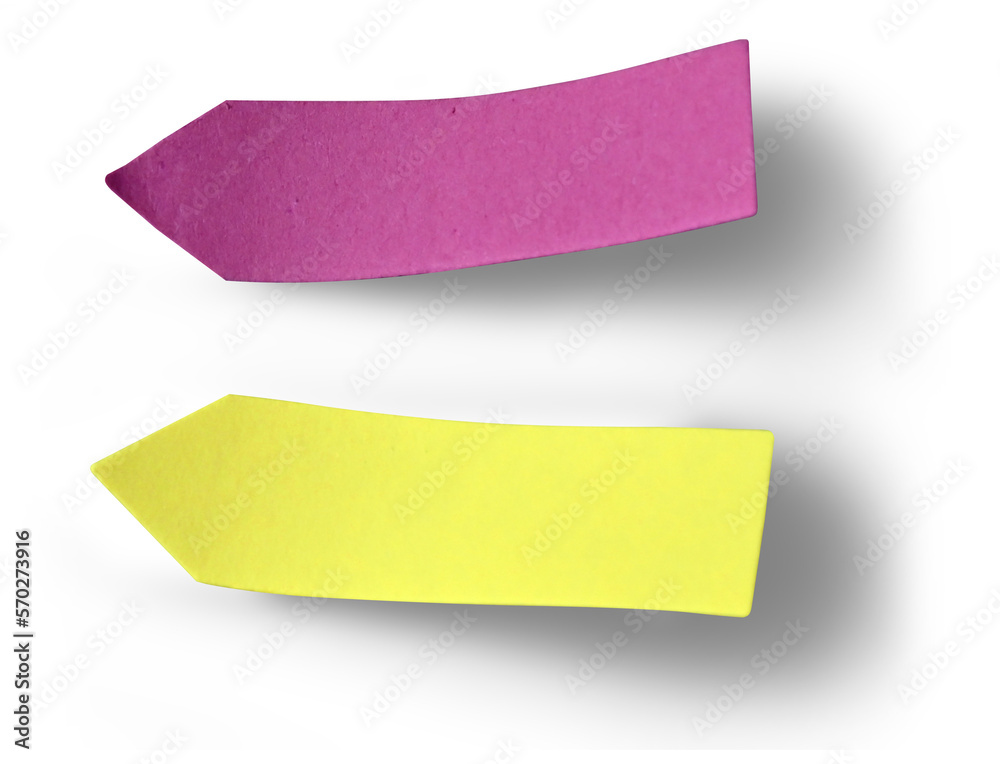 yellow and pink sticky note arrow - obrazy, fototapety, plakaty 