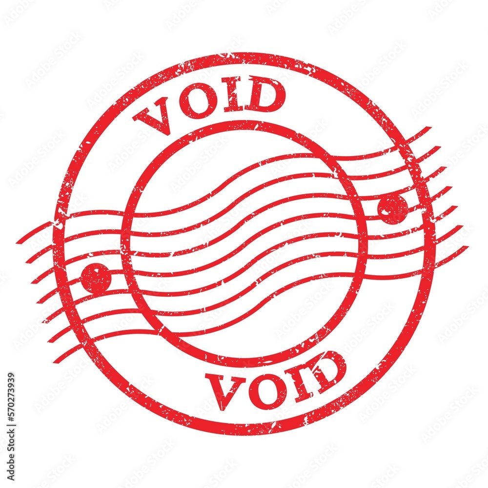 VOID, text written on red postal stamp. VOID, text written on red postal stamp.
