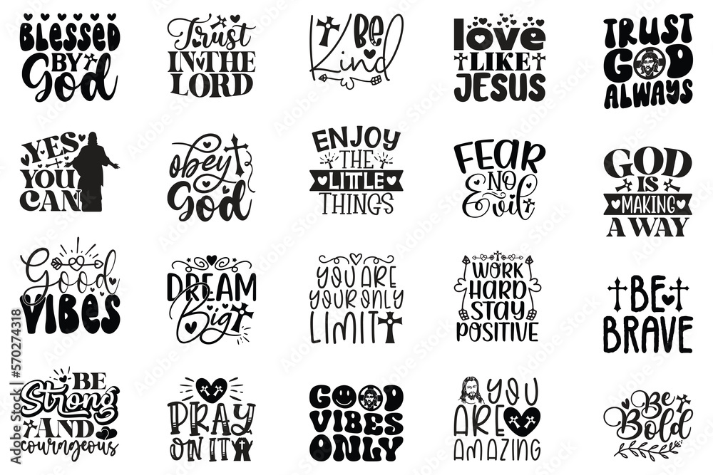 Jesus Christian SVG And T-shirt Design Bundle, Jesus Christian SVG Quotes Design t shirt Bundle, Vector EPS Editable Files, can you download this Design Bundle. - obrazy, fototapety, plakaty 