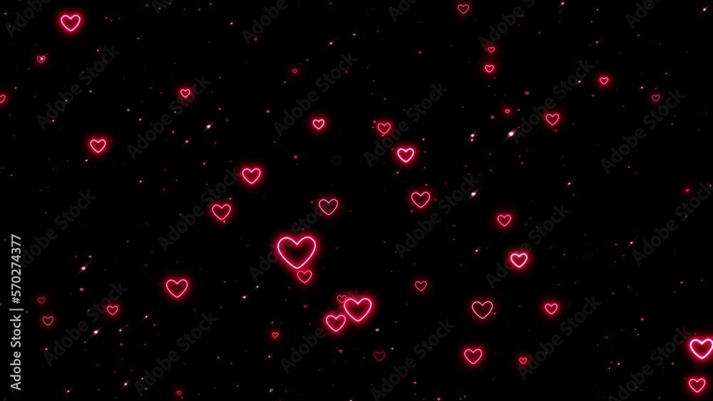 valentine's day and love hearts, neon shiny and glowing particles falling on dark background, romantic concept red motion 4k animation valentine's day and love hearts, neon shiny and glowing particles falling on dark background, romantic concept red motion 4k animation