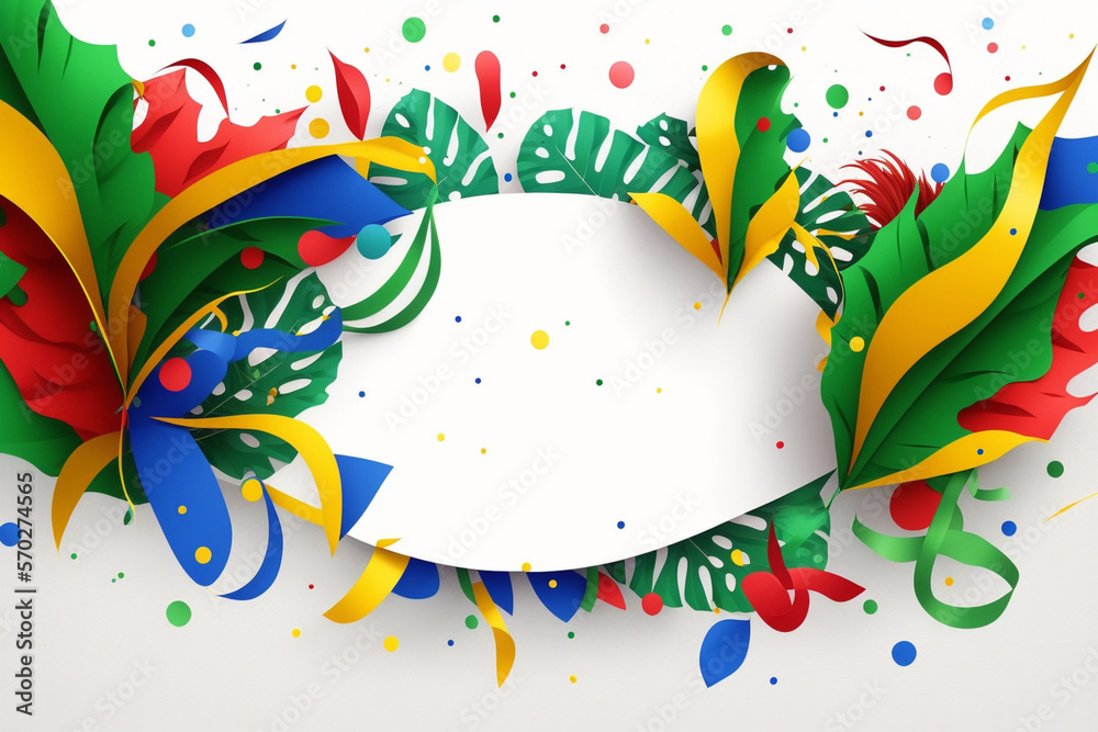 abstract background with a Brazilian carnival party theme, confetti, streamers, generative Ai