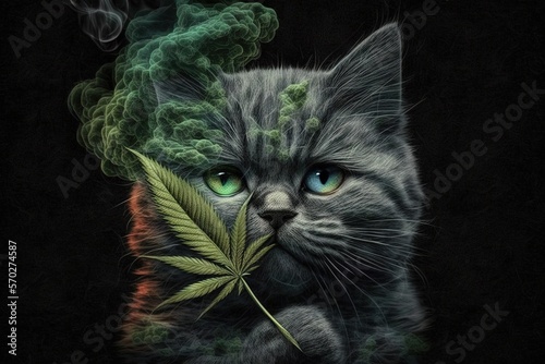 cat Animal smoking ganja weed illustration generative ai