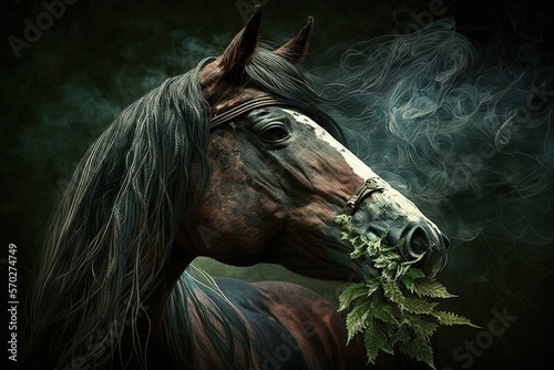 Horse Animal smoking ganja weed illustration generative ai