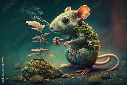 Mouse Animal smoking ganja weed illustration generative ai