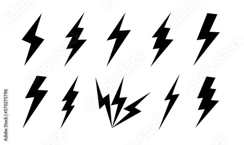 Lightning bolt icons with grunge isolated on white background. Vintage flash symbol, thunderbolt. Simple lightning strike sign. Vector
