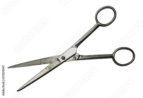 
An old pair of scissors made of steel isolated on a transparent background