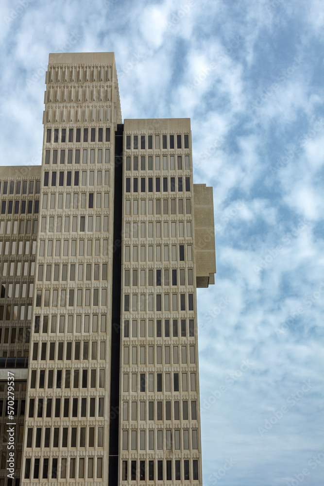Vertical shot of brutalist skyscraper Vertical shot of brutalist skyscraper