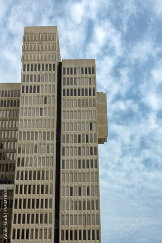 Vertical shot of brutalist skyscraper