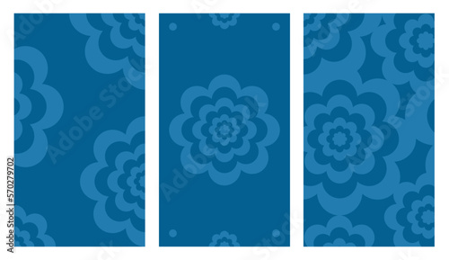 Set of Social Media Vertical Stories Templates, Blue Floral Backgrounds, With Copy Space For Text. Soft Blue Flower Texture in Simple Modern Style, Background for Banner, Greeting Card, Poster or Ads