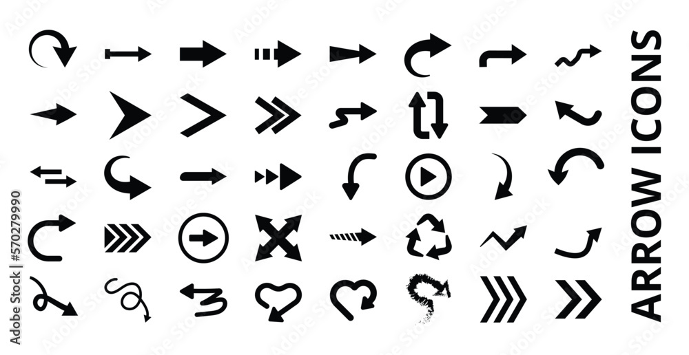 arrow icon vector set with black and white color