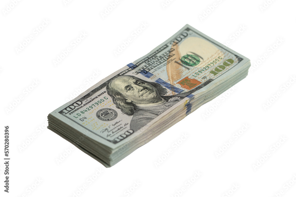 stack of one hundred dollar bills isolated on white background stack of one hundred dollar bills isolated on white background