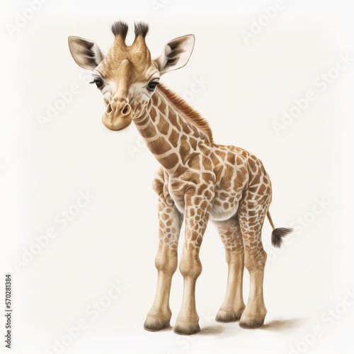 giraffe stylization children's drawing on paper painted in watercolor on a light background Generative AI