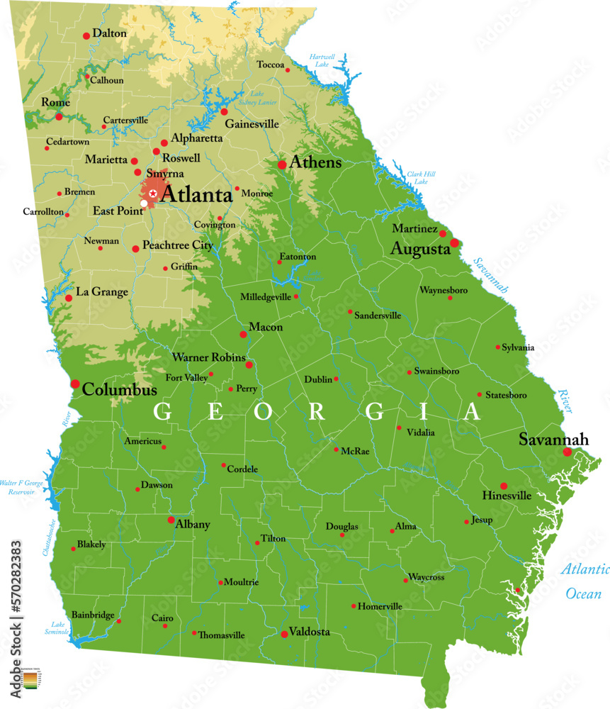 Visual Georgia Map Georgia highly detailed physical map Stock Vector | Adobe Stock