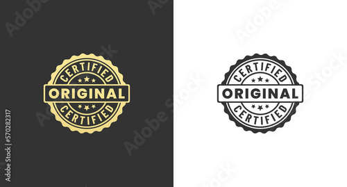 Certified Original Label or Original Certified Stamp Vector on White and Black Background. original product label for packaging. original product label or stamp vector.