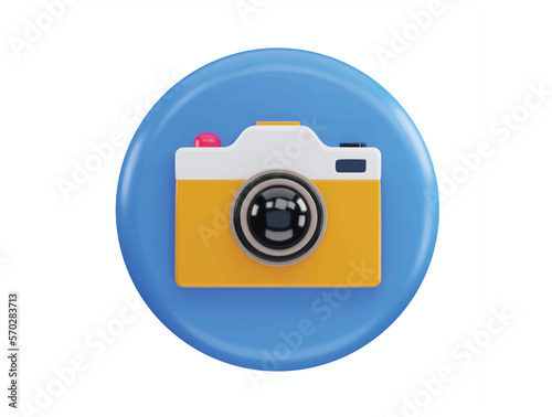 Camera multimedia application content creation digital button with 3d vector icon illustration