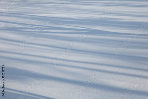 Blue-white stripes of shadows on the snow.