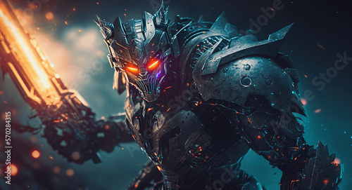 3D Rendered Futuristic Cyberpunk Robot Jaeger Samurai