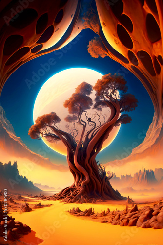 Digital painting of planet landscapes space the oak tree. Ultra fantasy portals photorealistic. Fantasy Art. AI art. AI generative art #8