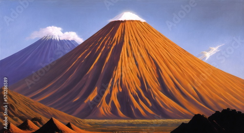 Volcano erupts natural disater landscapes digital painting illustation. Ai generated for instagram photo