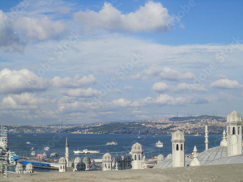 View of the city of Istanbul from the roof in Turkey. Mesquite islamic architecture