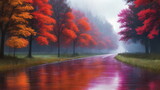 Rainy day landscape illustration painting ai generated artwork for social media, wall painting
