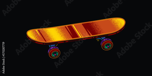 Vintage skateboard in neon style. Original vector illustration.