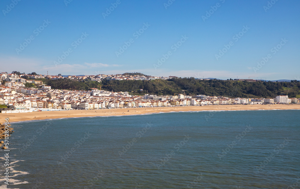 Landscape of the empty beach in Nazare - Portugal Landscape of the empty beach in Nazare - Portugal