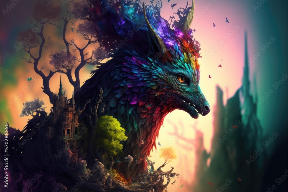 Fototapeta premium Fantasy landscape with a wolf