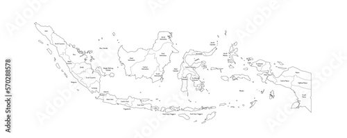 Indonesia political map of administrative divisions - provinces and special regions. Handdrawn doodle style map with black outline borders and name labels.