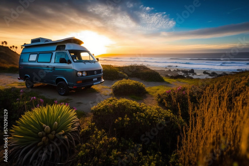 The new Transporter Camping Van California Ocean in the coastal Nature © Uwe