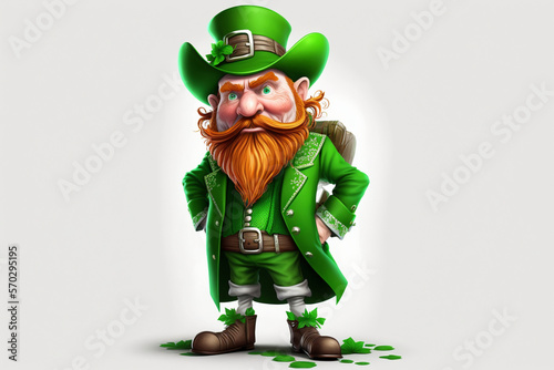 leprechaun saint patrick's day, white background, Generative IA photo