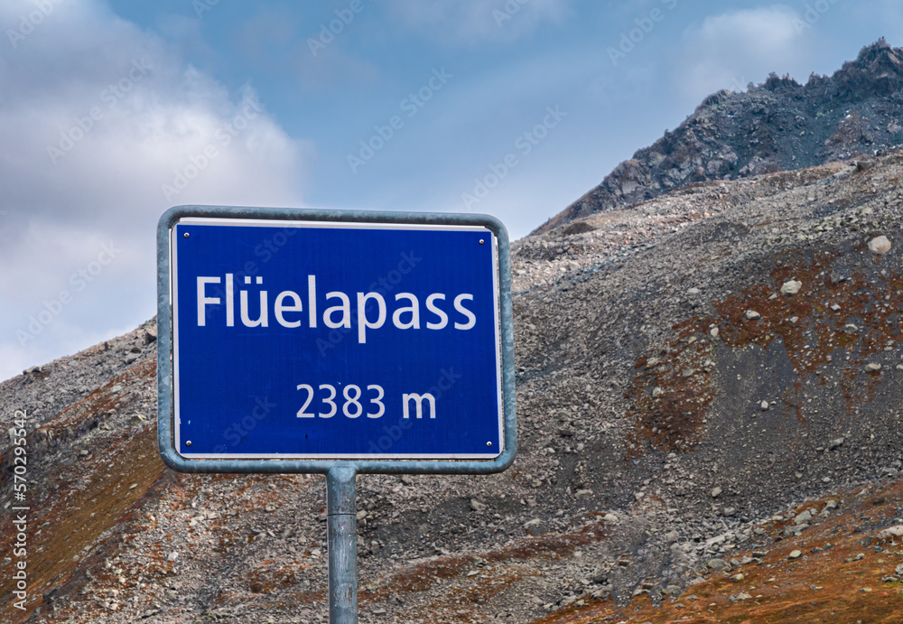 Fluelapass, Switzerland - September 29, 2021: The Fluelapass at 2383 metres is an alpine pass in the Swiss canton of Graubunden