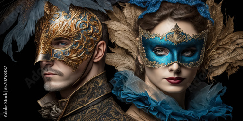 Elegant people in masquerade carnival mask at Venice Carnival. Beautiful women and men wearing venetian mask. digital ai art 