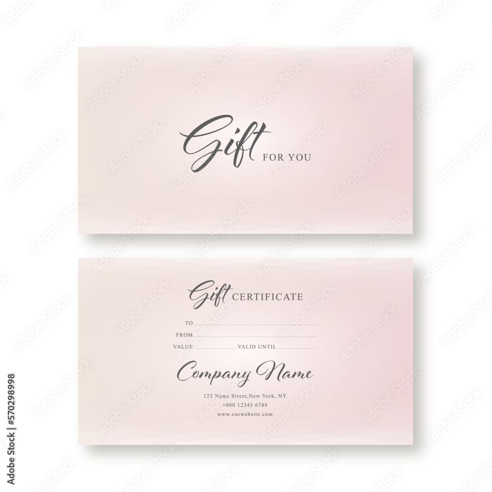 Abstract gift voucher card template. Modern discount coupon or certificate layout with geometric shape pattern. Vector illustration fashion bright background design in minimalistic style.