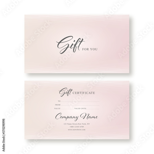 Abstract gift voucher card template. Modern discount coupon or certificate layout with geometric shape pattern. Vector illustration fashion bright background design in minimalistic style.