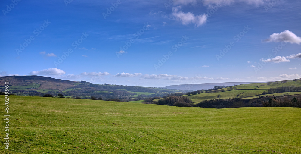 February and under a sunny blue sky,  a view across the landscape at Halton East. North Yorkshire