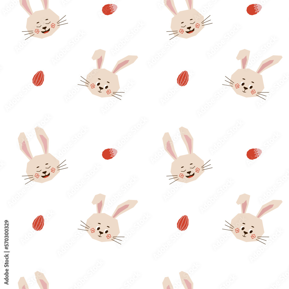 A seamless pattern of cute bunnies and Easter eggs. Festive pattern for fabric, wrapping paper, childrens clothing. Vector illustration. A seamless pattern of cute bunnies and Easter eggs. Festive pattern for fabric, wrapping paper, childrens clothing. Vector illustration.