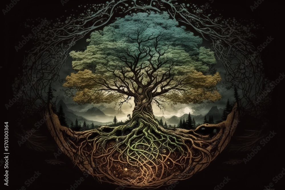 Yggdrasil, the name of the tree of life in Norse mythology. The world tree or the tree of the
