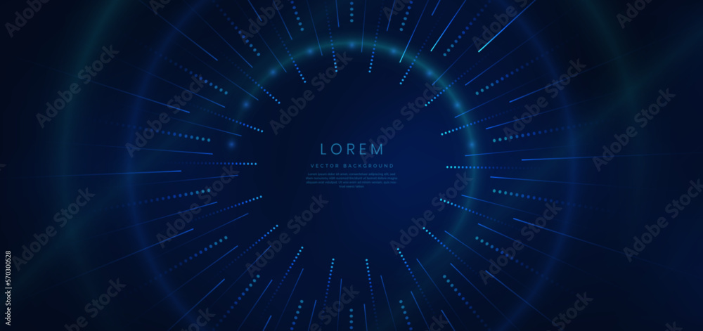 Abstract technology futuristic neon circle glowing blue light dot lines on dark blue background. Abstract technology futuristic neon circle glowing blue light dot lines on dark blue background.